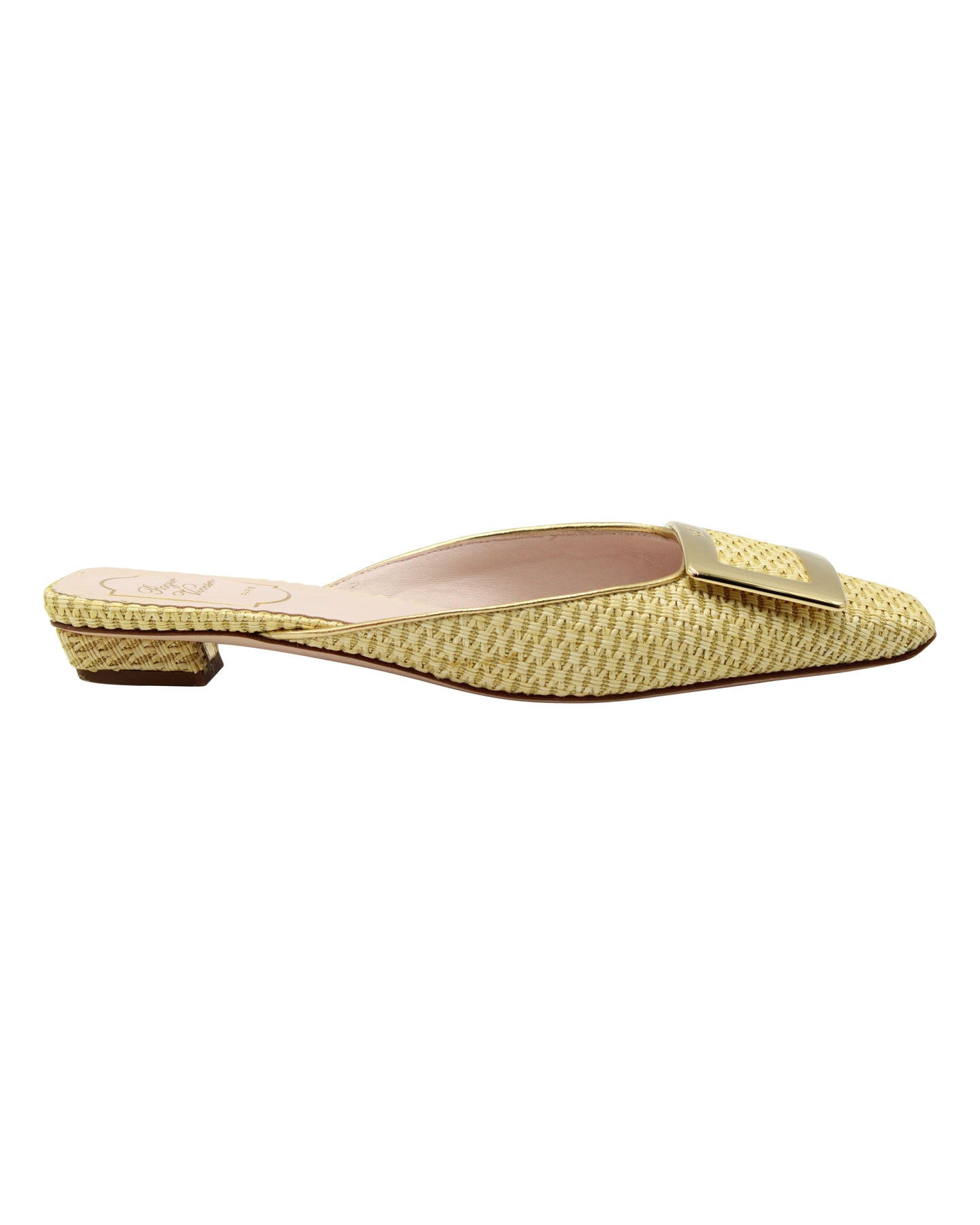 Roger Vivier Belle Vivier Gold Schnalle Mules in Gelb Tweed