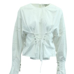 Sea New York Langarm Lochstickerei mit Schnürbluse aus weißer Baumwolle 7833137872956
