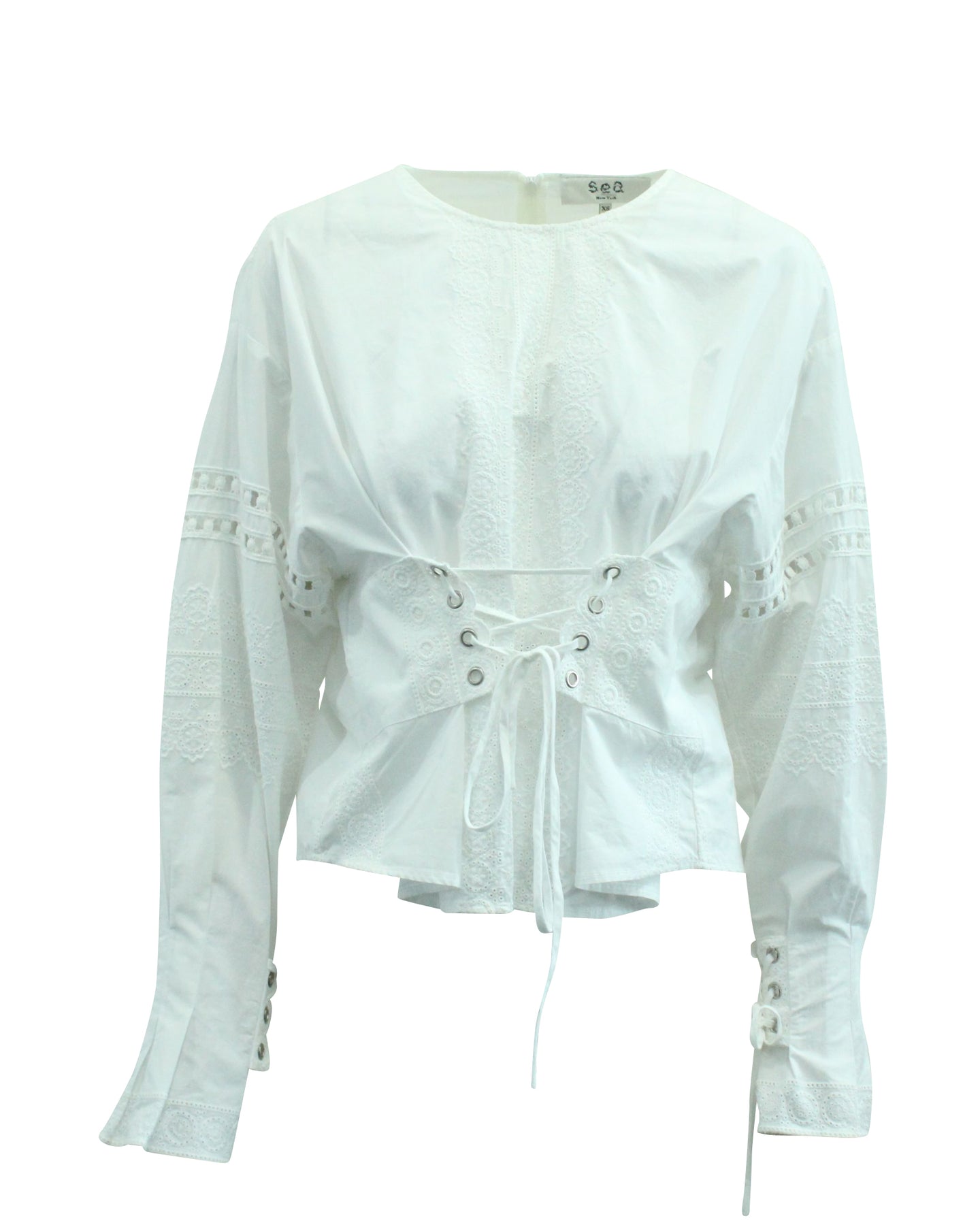Sea New York Langarm-Bluse mit Ösenschnürung aus weißer Baumwolle
