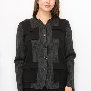 graue Strickjacke mit modernen Taschendetails – 7833081118780