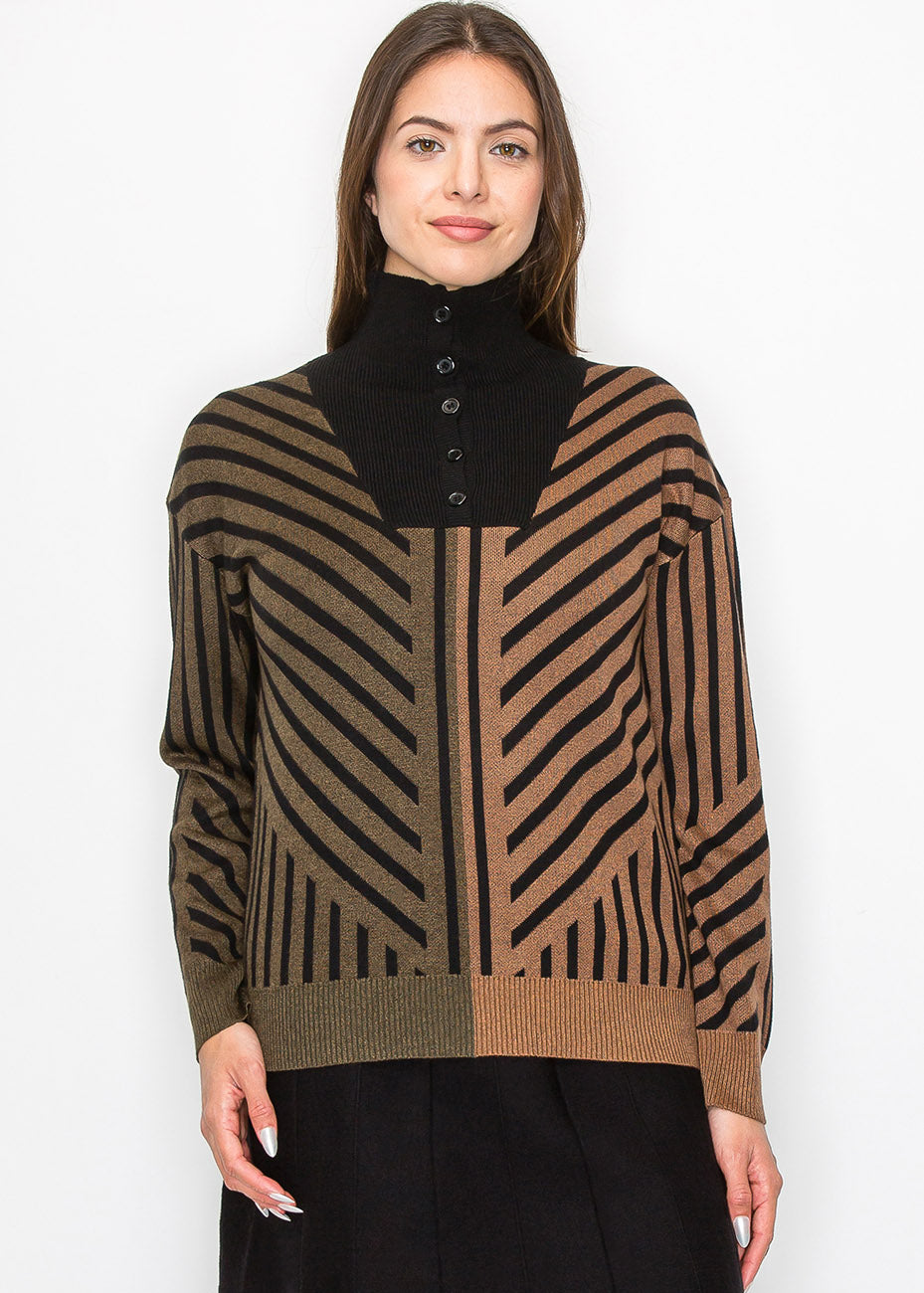 Camel & Schwarz Pullover mit Kunststreifen