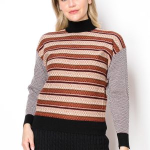 Multi-Pattern Rust and schwarzer Pullover 7833080758332