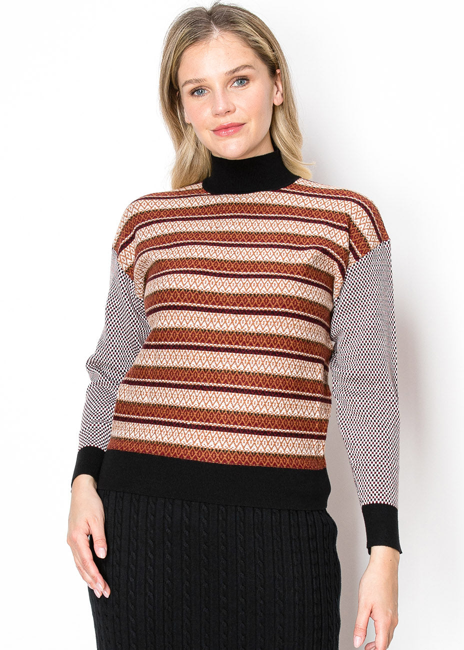 Mehrfarbig-Pattern Rust und schwarzer Pullover