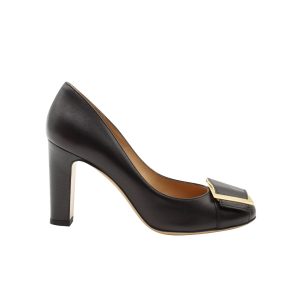 Salvatore Ferragamo Block Fersenpumpen aus schwarzem Leder 7703707254844