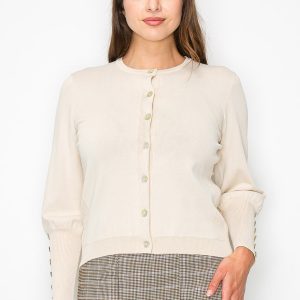 cremefarbener Ärmel Strickjacke 7832928583740