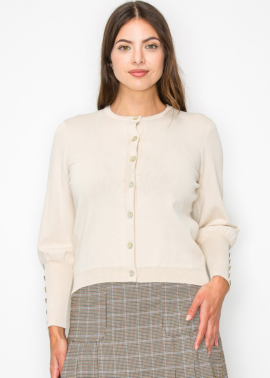 cremefarbener Ärmel Strickjacke 7832928583740
