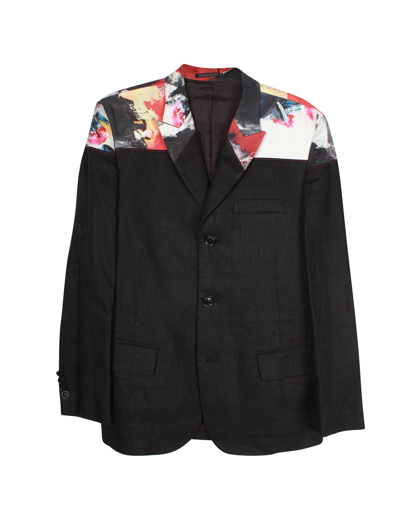 Yohji Yamamoto Blazer Jacke aus schwarzem Leinen mit Farbdruck
