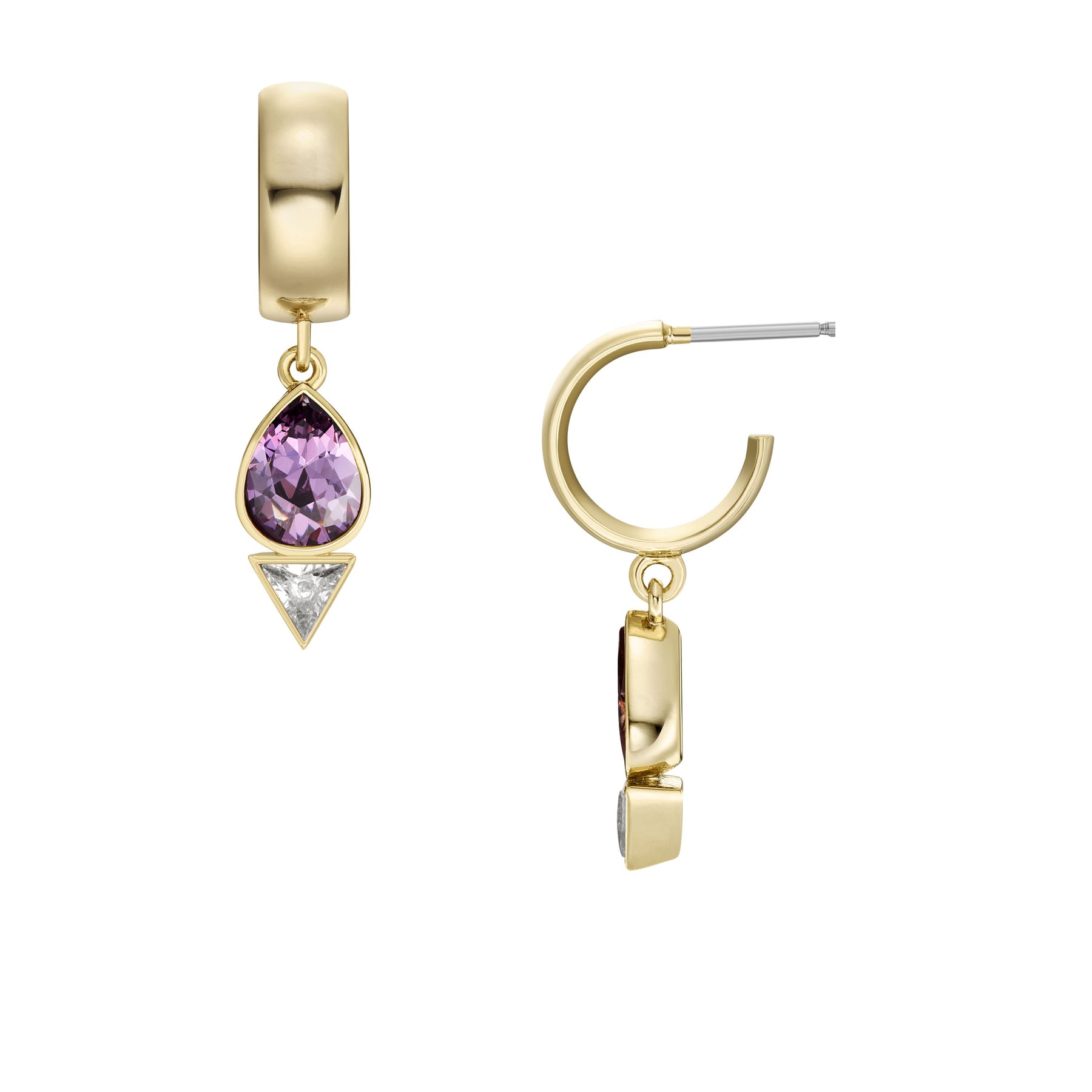 Fossil Damen Ohr Party Amethyst lila und klar Kristall Creolen
