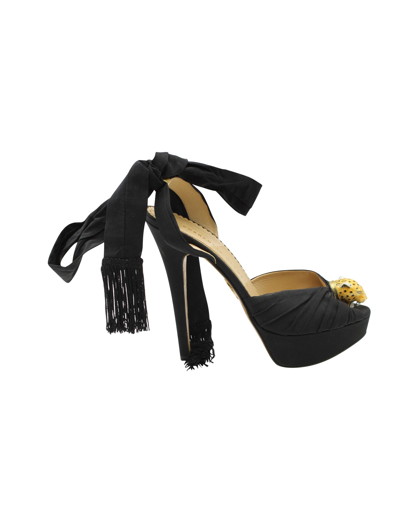 Charlotte Olympia Plateausandalen Bruce Enamel aus Leopardenleder in Schwarz