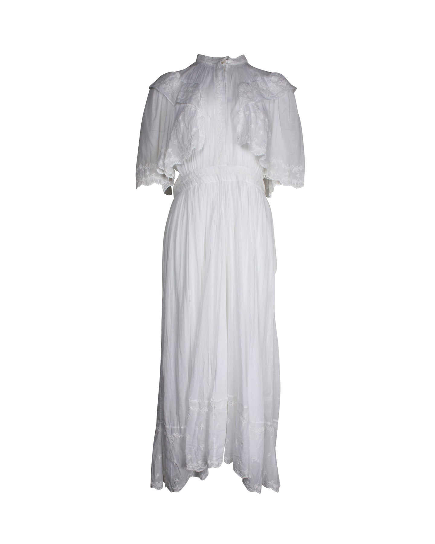 Isabel Marant Etoile Leola Rüschen-Brodierie Angalaise Midikleid aus weißer Baumwolle