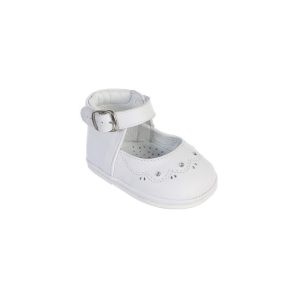 Mädchen-Taufschuhe mit weißen Nähten und Muscheldetail, Knöchelriemen, 1–4 Babys