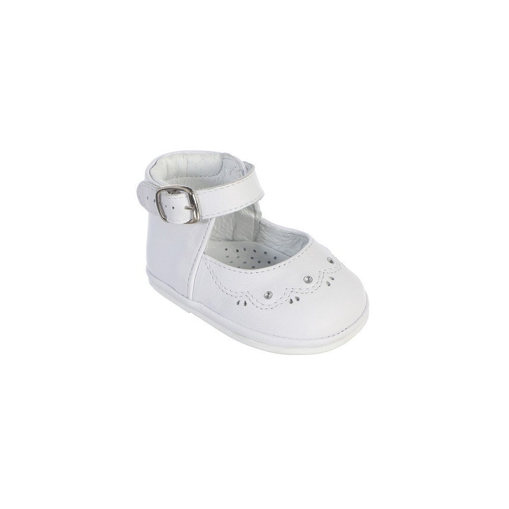 Mädchen weiß Stitch Scallop Detail Knöchelriemen Taufe Kleid Schuhe 1-4 Baby