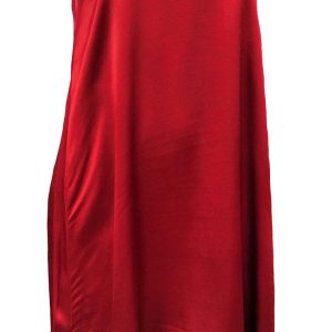 Rubin Satin Knie Länge Kleid mit Spaghetti-Trägern & gesammelt zurück
