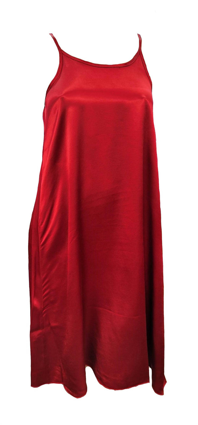 Rubin Satin Knielanges Kleid mit Spaghetti-Trägern und gerafftem Rücken