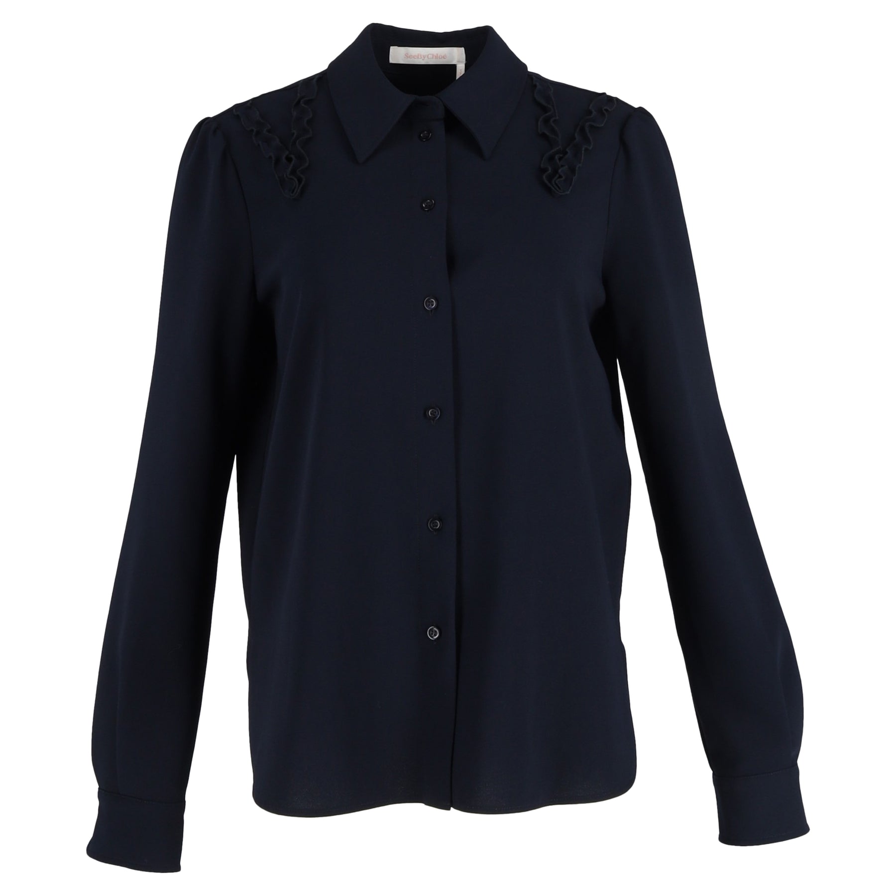 Siehe Chloé Frill Detail Bluse aus dunkelblauem Polyester