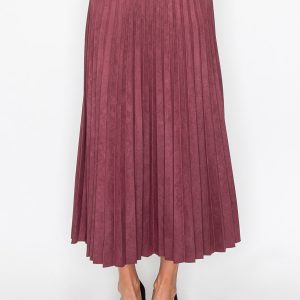 Elegante Burgunder Wildleder Pleat Midi Rock