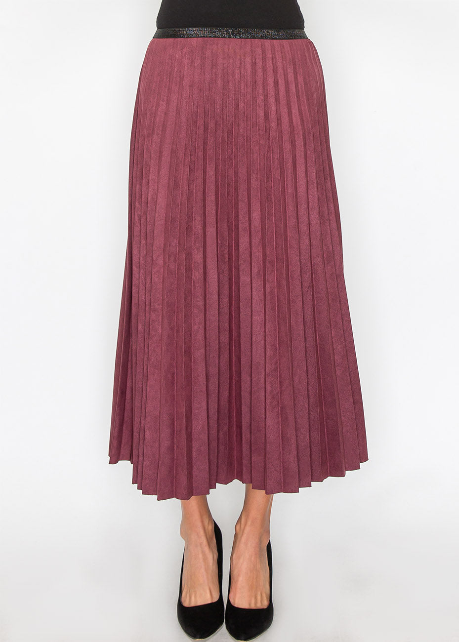 Elegante Burgunder Wildleder Pleat Midi Rock