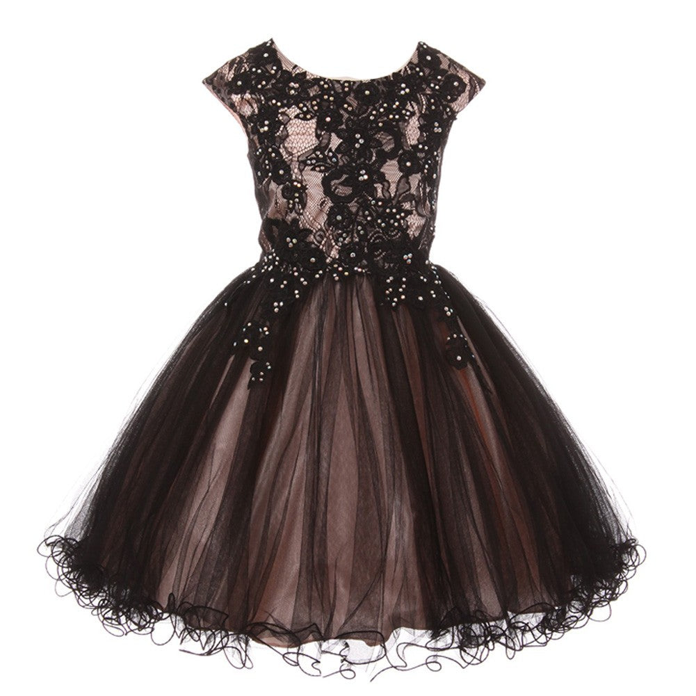 Kleine Mädchen Altrosa schwarz Strass bestickt Spitze Blumenmädchen Kleid 4-6