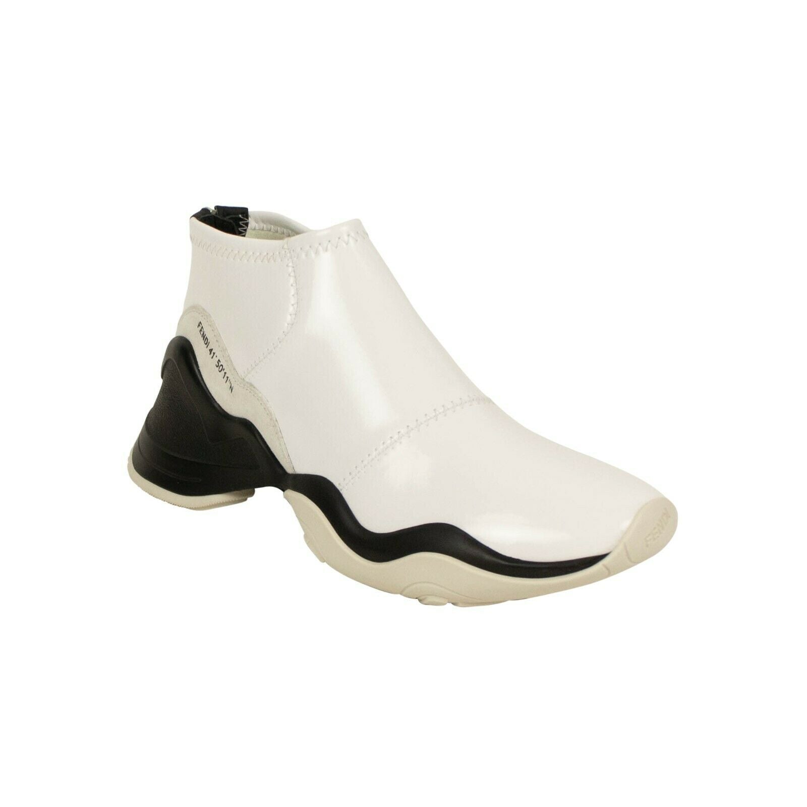 Fendi Glänzende Neopren Mid-Top Sneaker Schuhe – Weiß