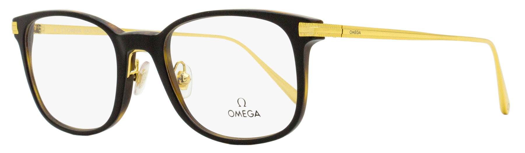 Omega Herren Rechteckige Brillen OM5039 005 Schwarz/Havanna/Gold 53mm