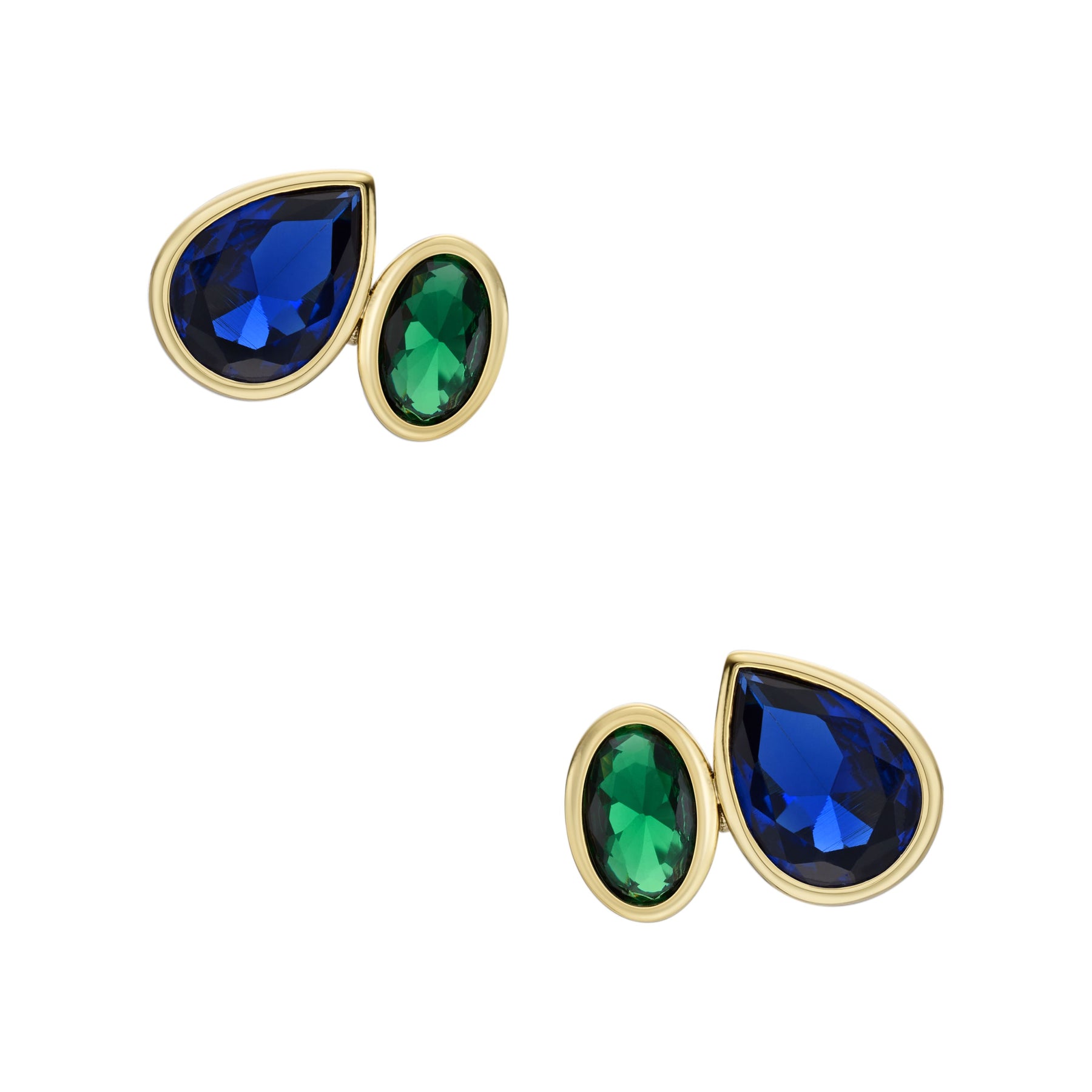 Fossil Damen Ohr Party Saphir Blau und Emerald Grüne Kristall Toi Et Moi Ohrstecker