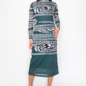 Artistic grüner Druck Kleid 7833110380604