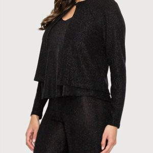 Glitter Top Button Strickjacke in schwarz