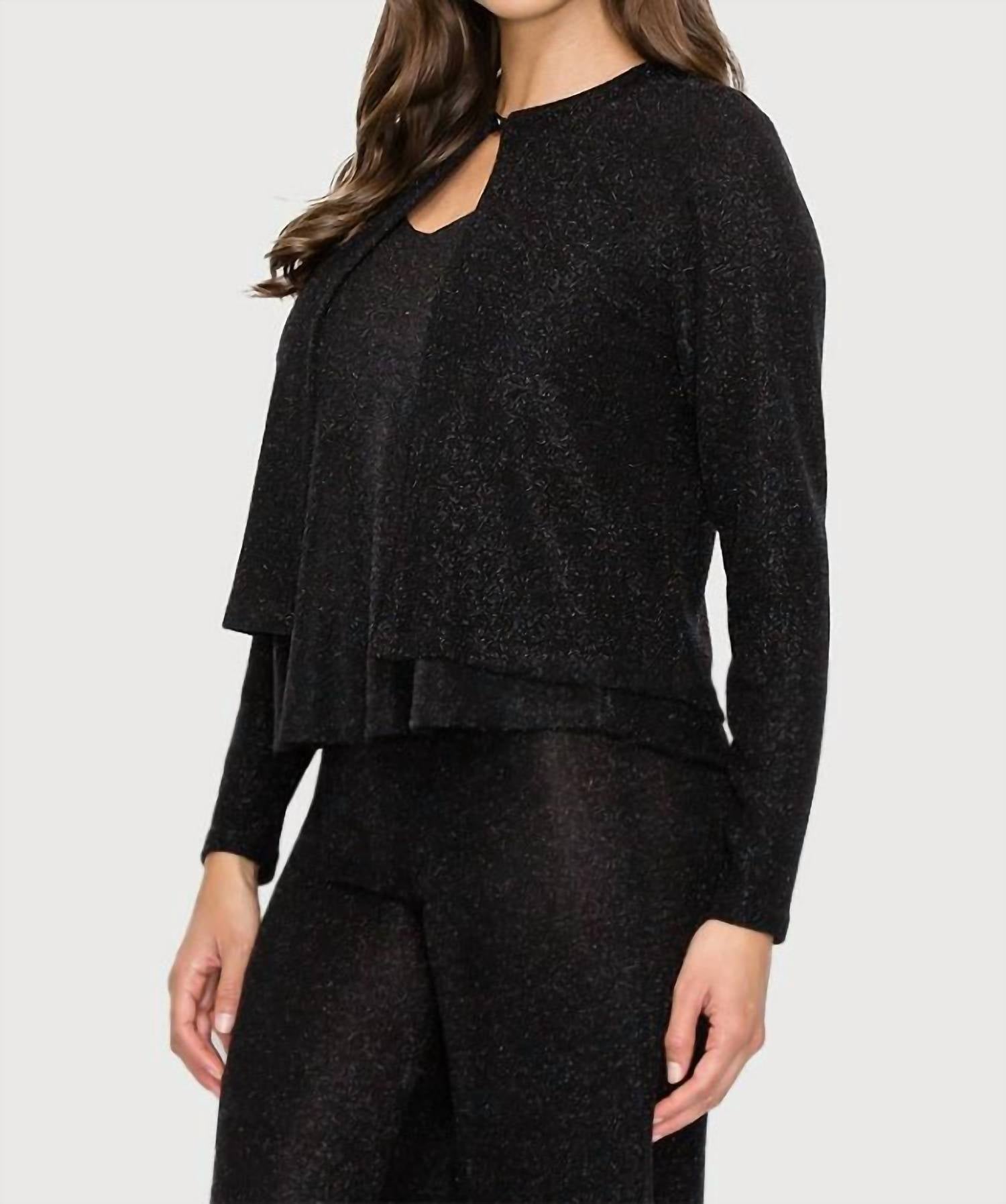 Glitzer Top Strickjacke mit Knopfleiste in Schwarz