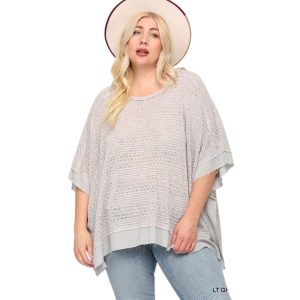 Light Stricken und gewebt gemischte Boxy Top mit Poncho Ärmel 7805708927036
