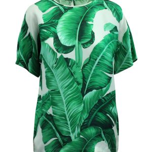 Dolce & Gabbana – Seidentop mit mehrfarbigem Bananenblattmuster