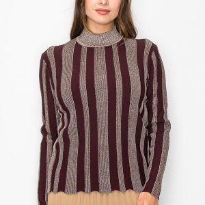 Bordeaux Glow Streifen Strickpullover