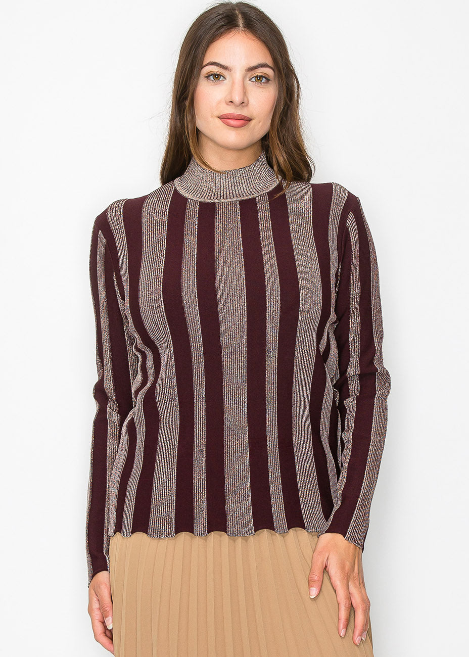 Bordeaux Glow Streifen Strickpullover