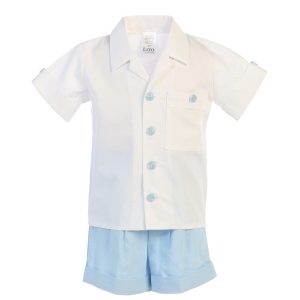 Baby Jungen Hellblau Poly Baumwollhemd Viskose Leinen Shorts Set 3-24M