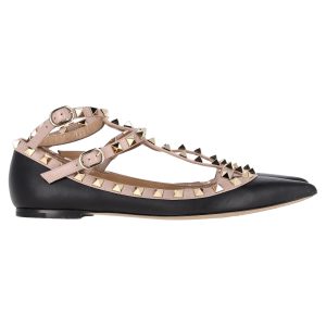 Valentino Garavani Rockstud Caged Ballerinas aus schwarzem Kalbsleder