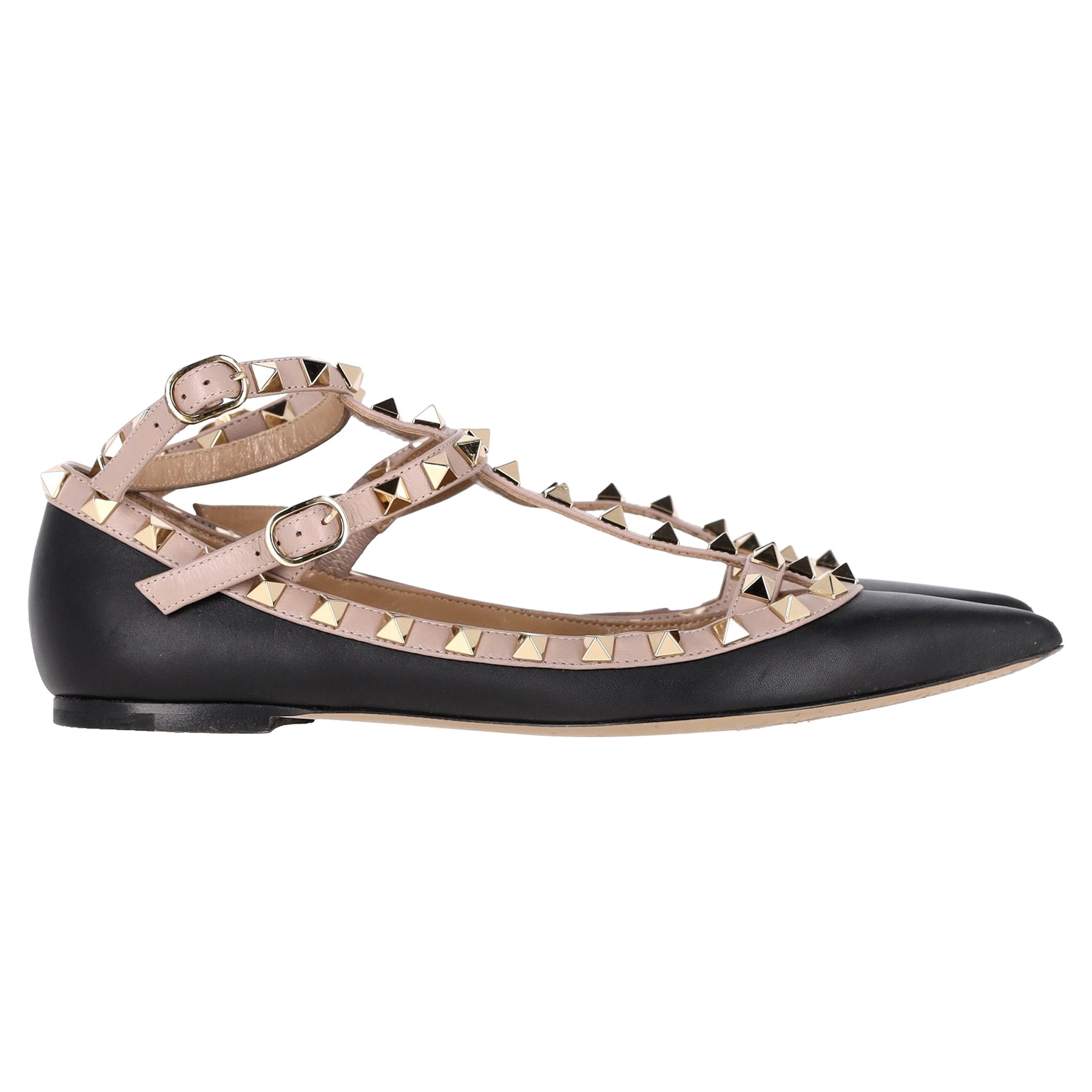 Valentino Garavani Rockstud Caged Ballerinas aus schwarzem Kalbsleder