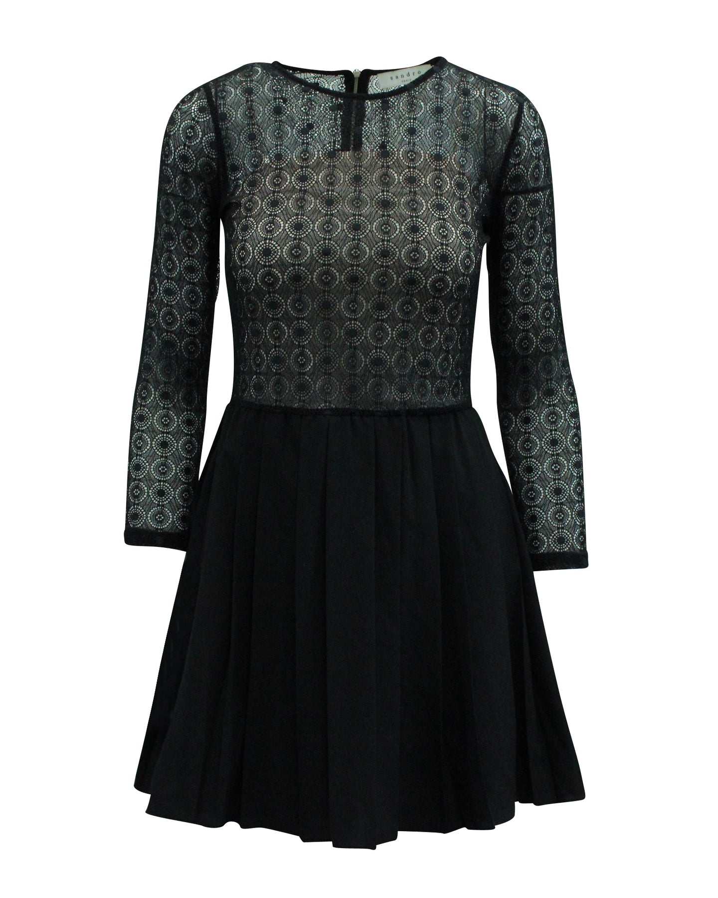 Sandro Paris Kleid mit Spitze aus schwarzem Polyester