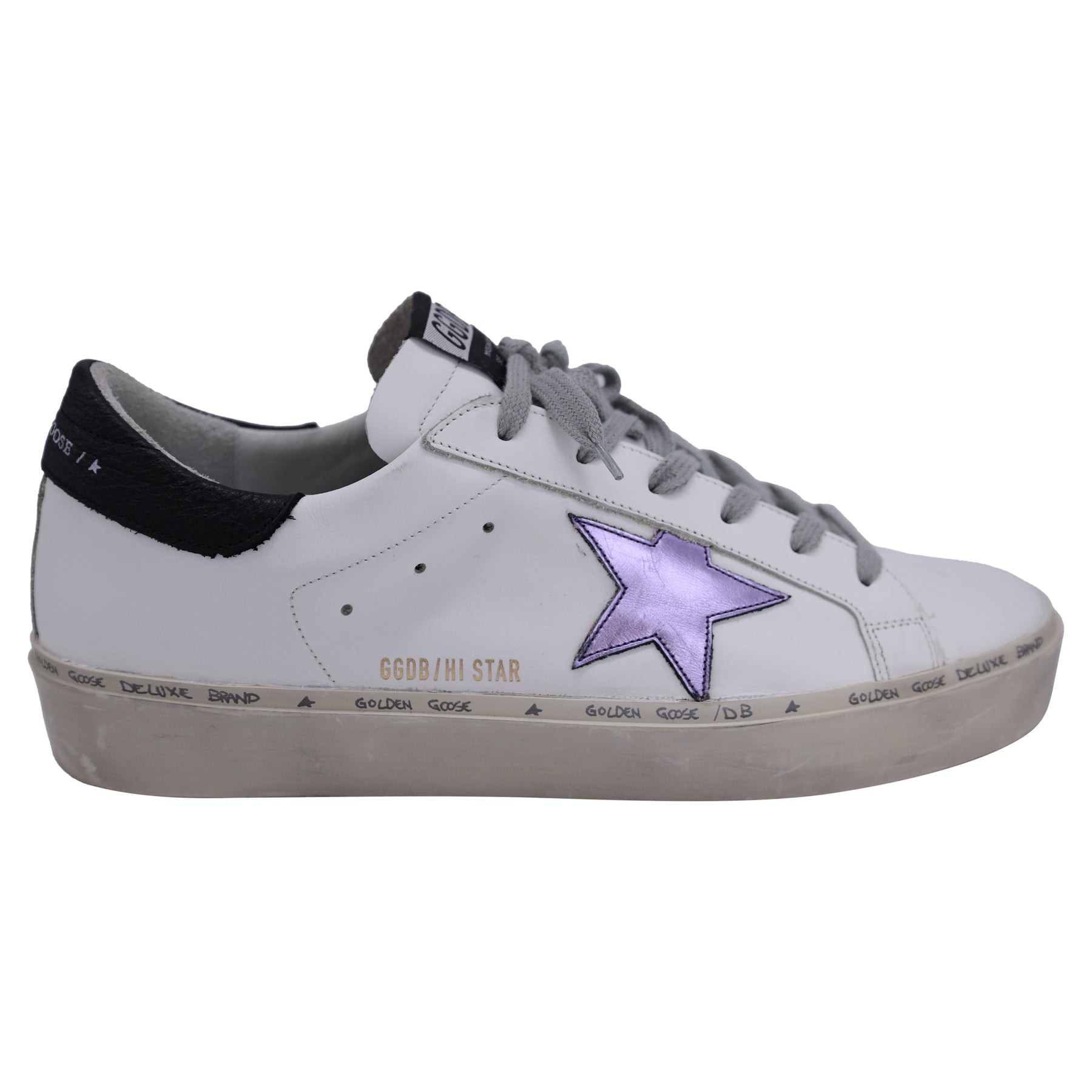 Golden Goose Hi Star mit Metallic Star Low-Top Sneaker aus weißem Leder