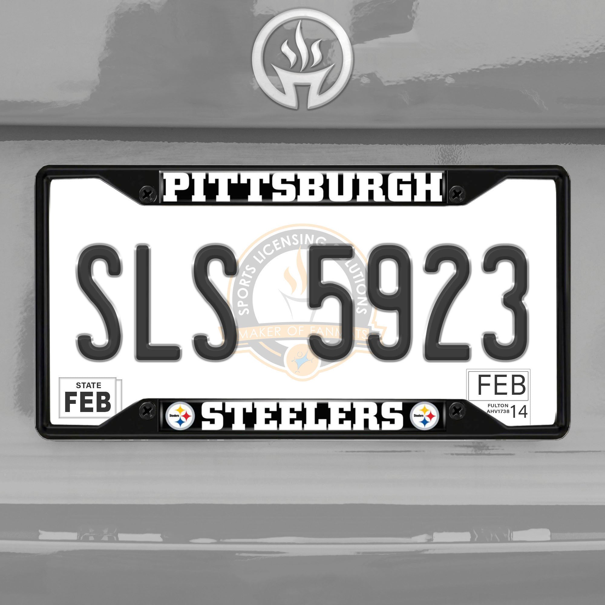 Fanmats Pittsburgh Steelers Metall Nummernschild Rahmen schwarz Finish