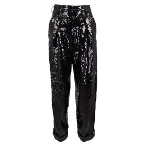 Balmain High-waisted Pailletten Detail Straight-Leg Hose aus schwarzem Polyester 7833146064956