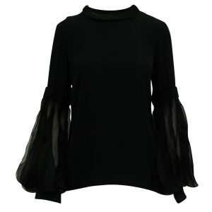 Andrew Gn Bell Sleeves Blouse in schwarze Seide 7833148063804