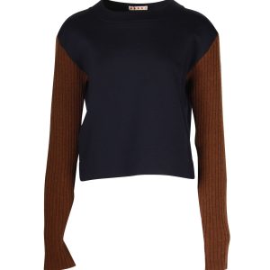 Marni Colorblock Pullover in Marineblau Wolle 7704369496124