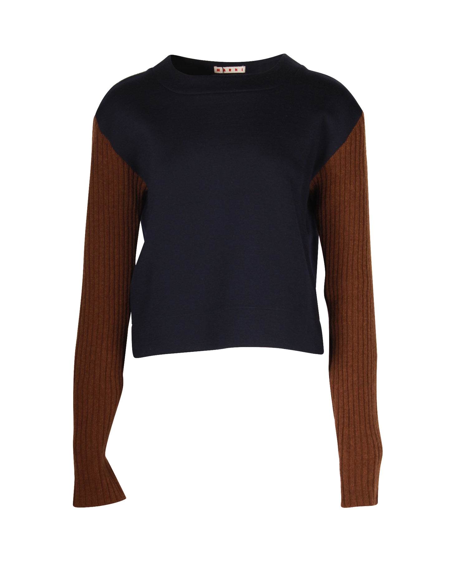 Marni Colorblock Pullover aus dunkelblauer Wolle