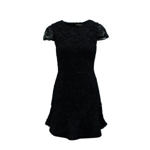 Alice + Olivia Kurzärmeliges Spitzenkleid aus schwarzem Polyester