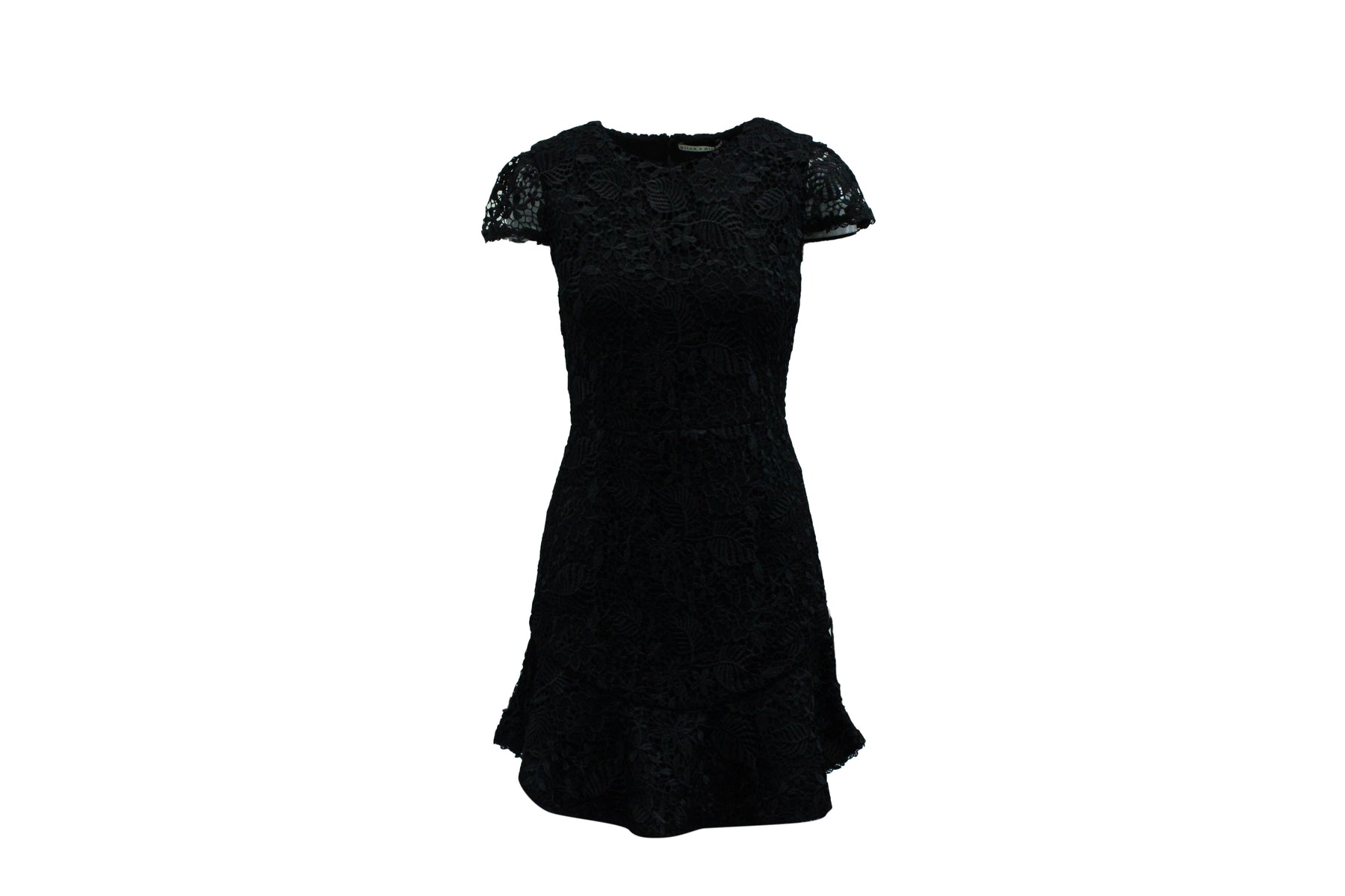 Alice + Olivia Kurzärmeliges Spitzenkleid aus schwarzem Polyester