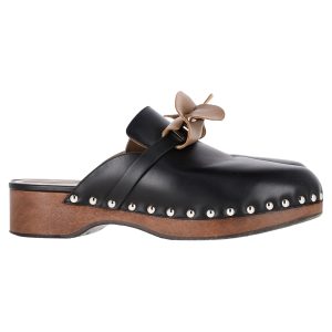Hermès Carlotta Clog Mules aus schwarzem Kalbsleder