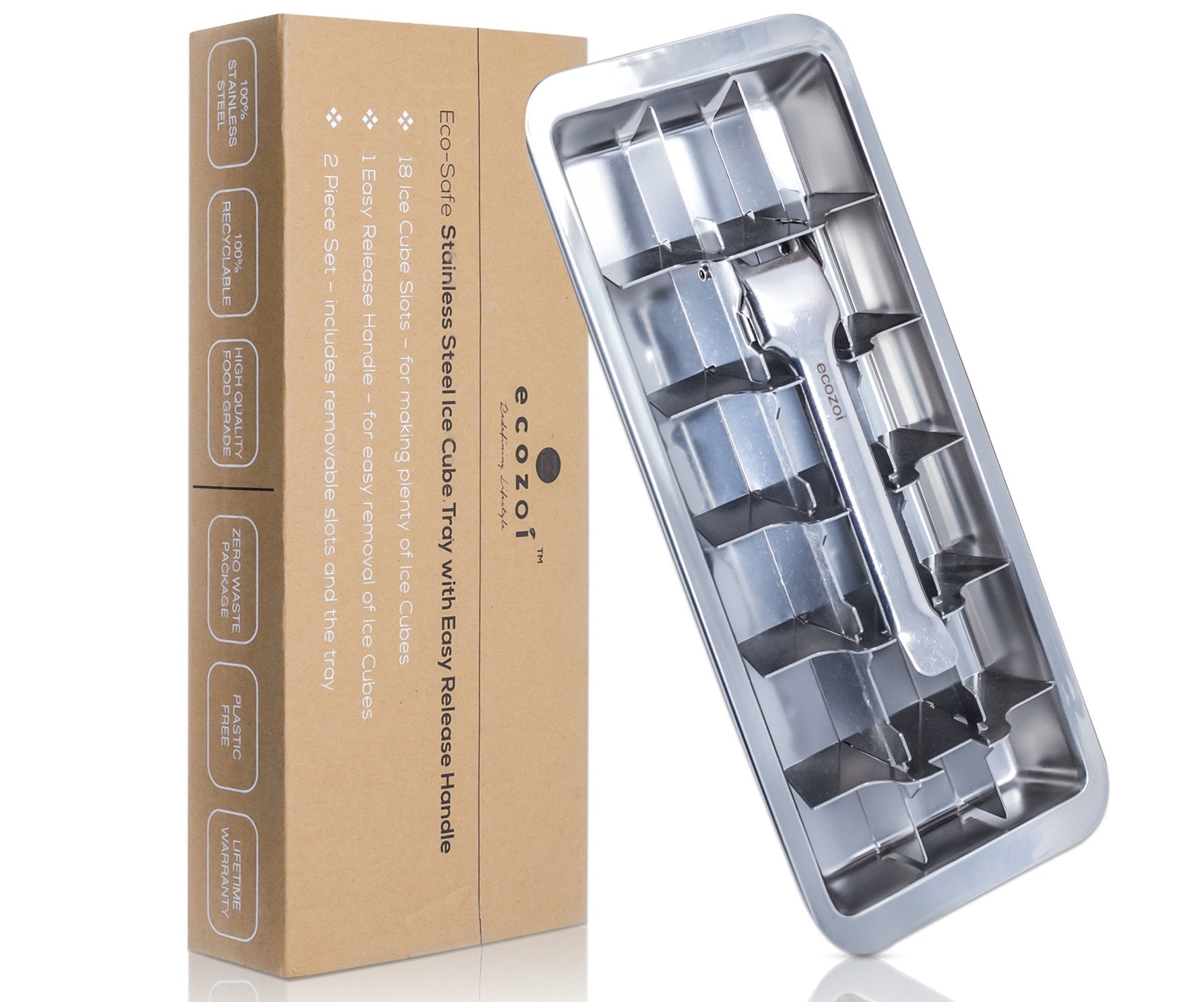 Ecozoi Edelstahl Ice Cube Tablett mit Easy Release Griff, Vintage Design