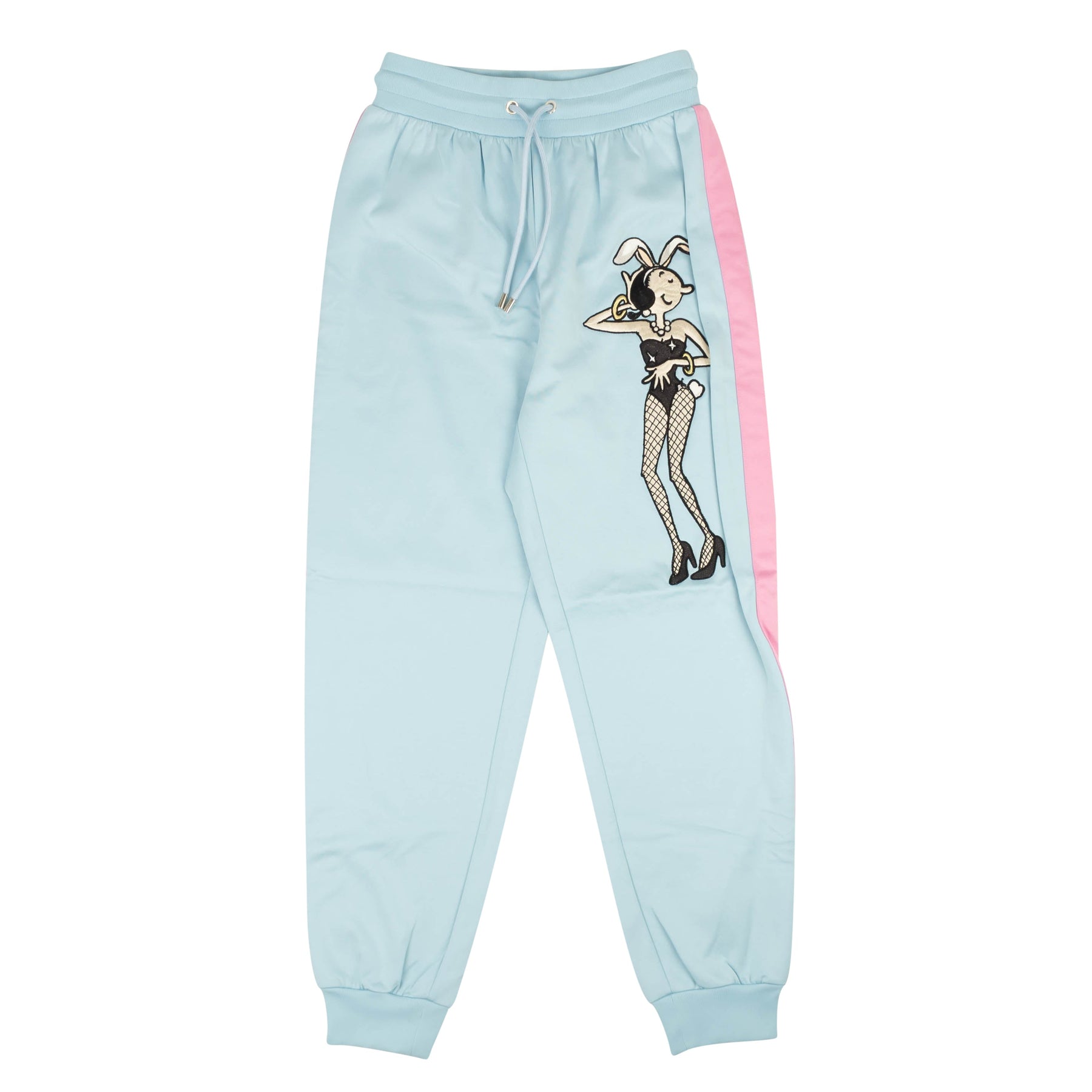 NWT MOSCHINO COUTURE Hellblaue Seitenstreifen Bunny Patch Hose