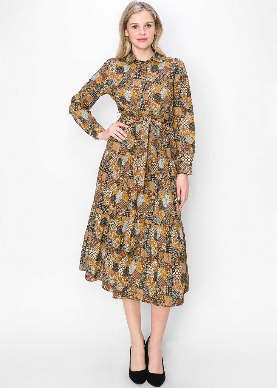 Ernte Patchwork Belted Kleid