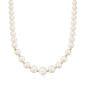 Ross-Simons Halskette mit rosafarbenen, 6-12.5mm großen Perlen in 14kt Gelbgold