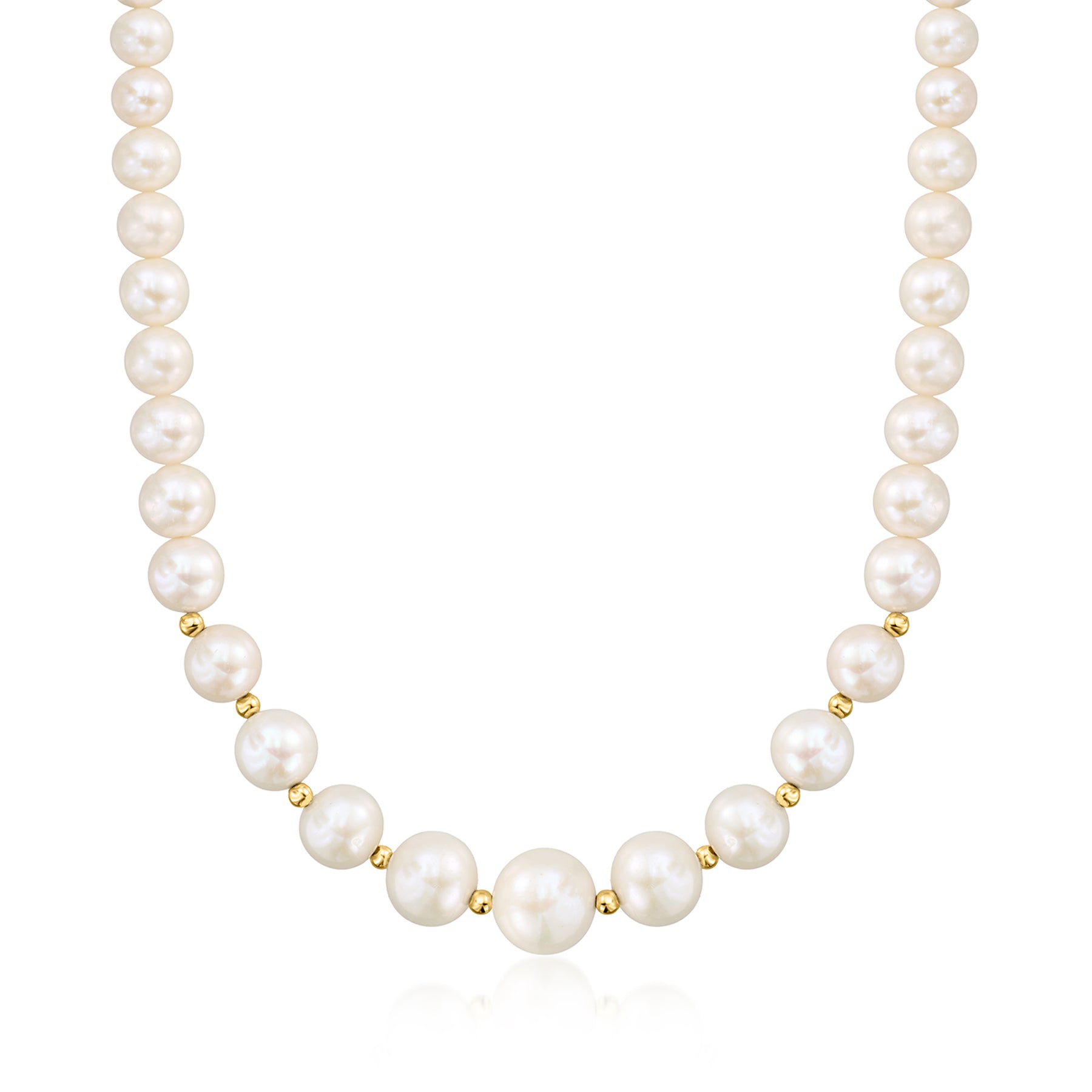 Ross-Simons Halskette mit rosafarbenen, 6-12.5mm großen Perlen in 14kt Gelbgold